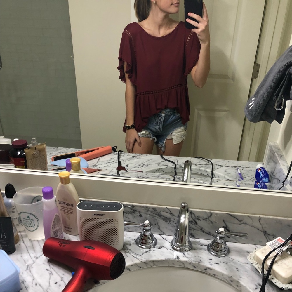 Anthropologie burgundy short sleeve top